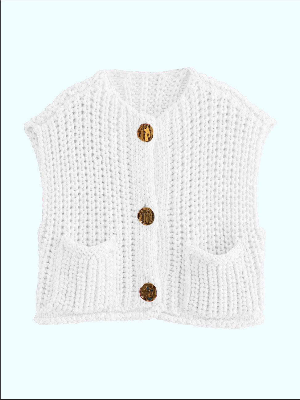 Women’s Chunky Knit Sleeveless Vest | V-Neck Fashionable Short Sweater Top
