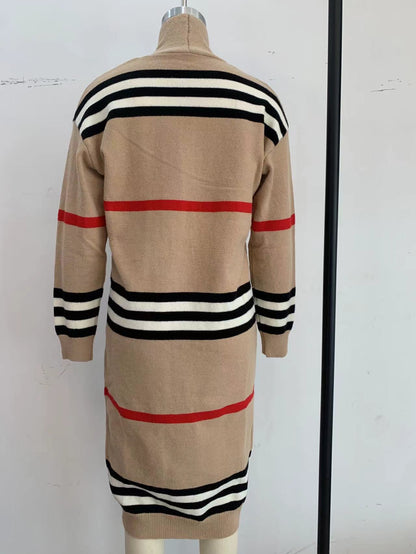 Women’s Long Striped Knit Cardigan | Oversized Loose Fit Long Sleeve Sweater Coat