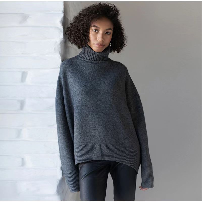 Thick Knit High Neck Sweater for Women | Fall & Winter Loose Fit Pullover