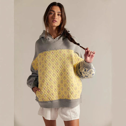 Women’s Embroidered Hoodie | Fall Winter Patchwork Pullover Casual Sweatshirt