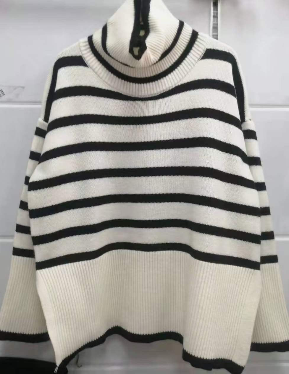 Striped High Neck Sweater for Women | 2025 Spring & Autumn Loose Knit Pullover with Unique Design
