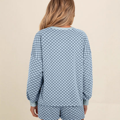 2025 Autumn New Arrival | Women’s Drawstring Casual Two-Piece Set – Trendy Plaid Print, Long-Sleeve Fashion Tracksuit