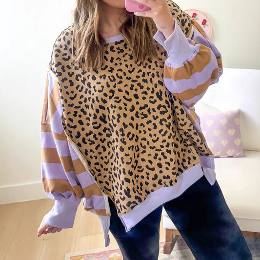 New Women’s Pullover Sweatshirt | Trendy Leopard Print Long Sleeve Top