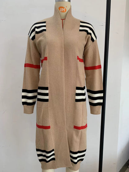 Women’s Long Striped Knit Cardigan | Oversized Loose Fit Long Sleeve Sweater Coat