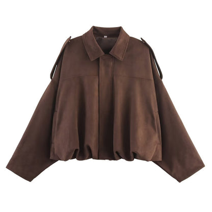 Women’s Suede-Look Bomber Jacket | Casual Turn-Down Collar Flight Jacket · Spring & Autumn