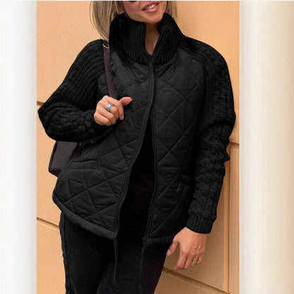 Autumn Winter 2025 Women’s Fashion Zip-Up Cardigan – Long Sleeve Stand Collar Cotton Jacket