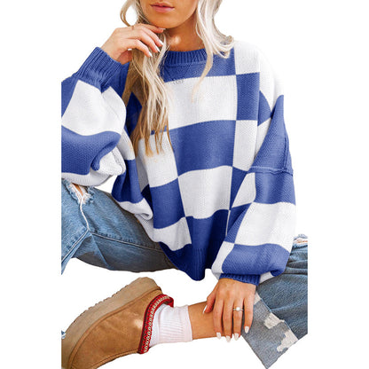 Autumn 2025 Women’s Plaid Long Sleeve Sweater – Casual Warm Pullover Knit Top