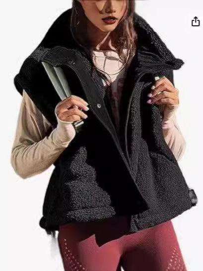 Faux Fur Vest | Oversized Sleeveless Sherpa Jacket with Button Closure