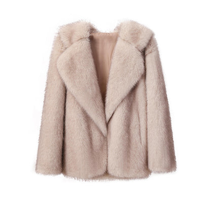 Women’s Faux Fur Coat – Autumn Winter Wide Collar Mid-Length Jacket, Loose Fit Outerwear