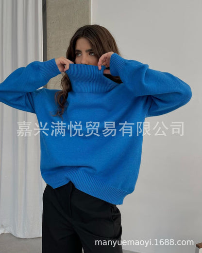 Thick Knit High Neck Sweater for Women | Fall & Winter Loose Fit Pullover