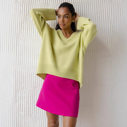 V-Neck Loose Knit Sweater for Women | Fall & Winter Long Sleeve Pullover
