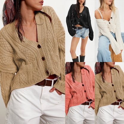 Fall Winter New Short Chunky Cable Knit Cardigan | Loose Fit Cozy Knit Sweater Jacket for Women