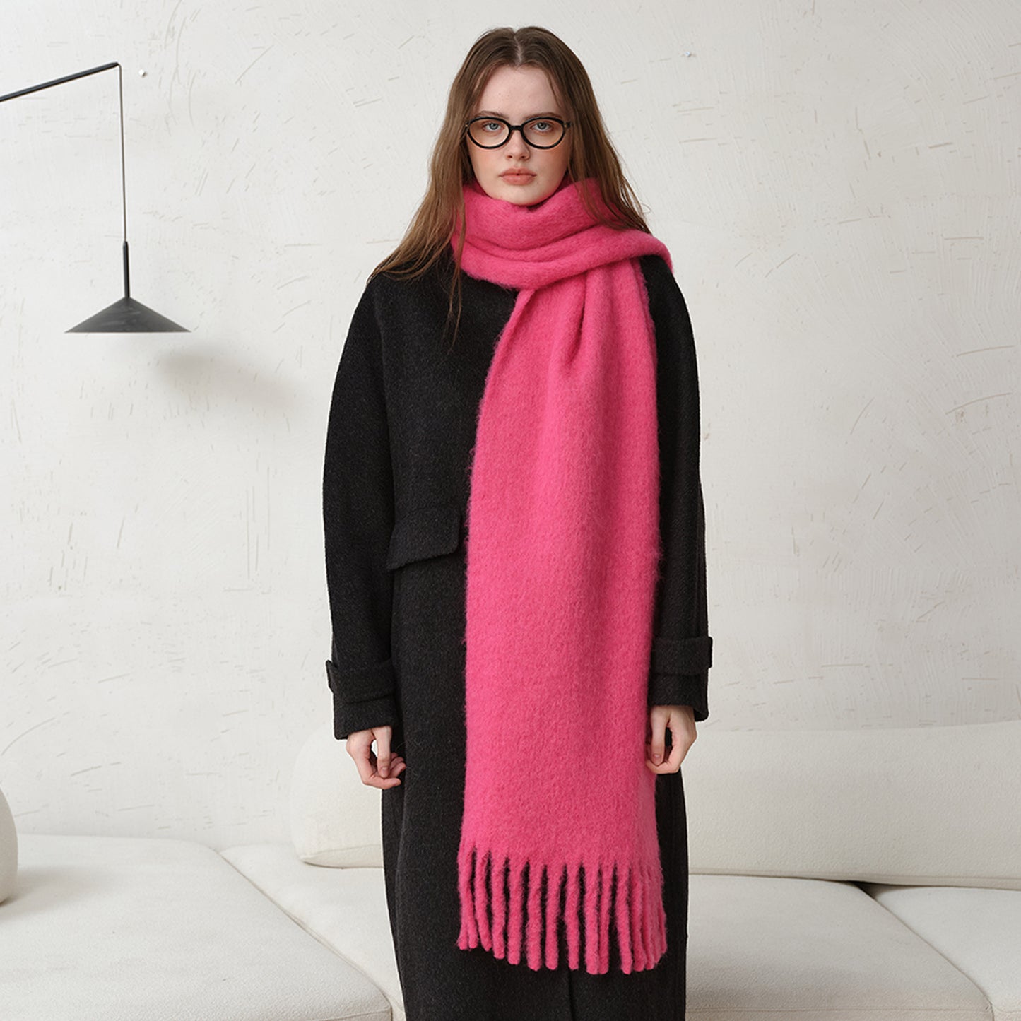 Classic Wool-Blend Solid Fringe Scarf for Women – Thick Winter Shawl, Cozy Warm Oversized Wrap, Minimalist Couple Scarf