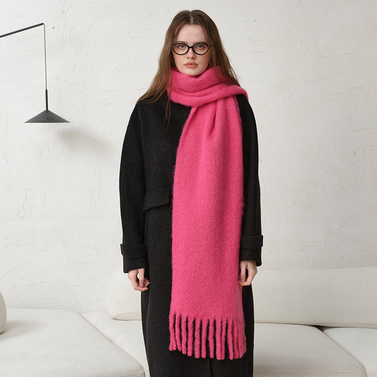 Classic Wool-Blend Solid Fringe Scarf for Women – Thick Winter Shawl, Cozy Warm Oversized Wrap, Minimalist Couple Scarf