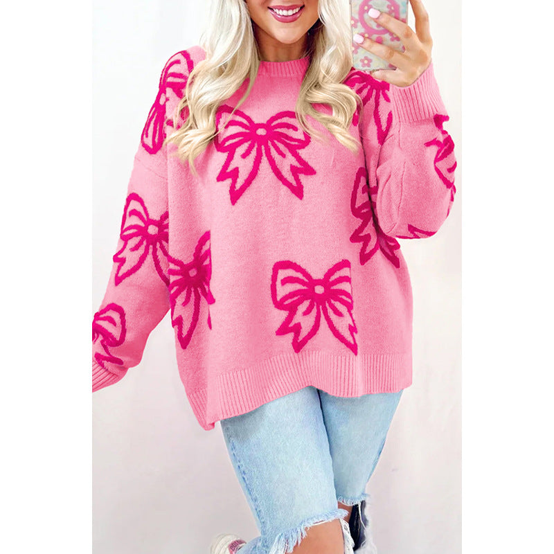 2025 Fall New Women’s Knit Sweater – Trendy Long Sleeve Printed Thick Pullover