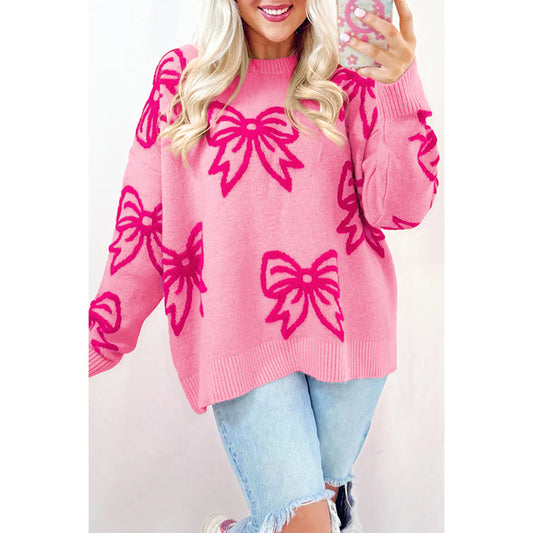 2025 Fall New Women’s Knit Sweater – Trendy Long Sleeve Printed Thick Pullover