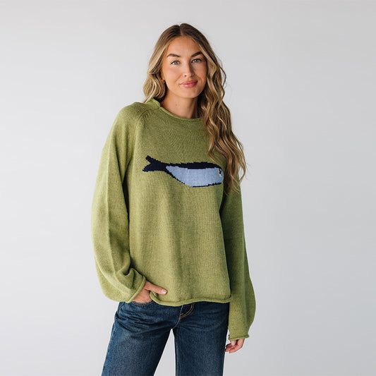 Fish Print Crew Neck Sweater for Women | 2025 Fall & Winter Fashionable Relaxed Knit Pullover