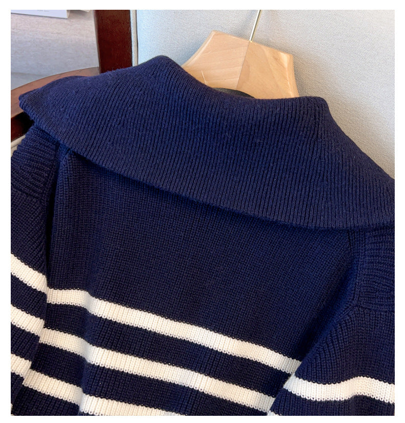 2025 Women’s Wool-Blend Sweater – Autumn Winter Thick Striped High-Neck Pullover