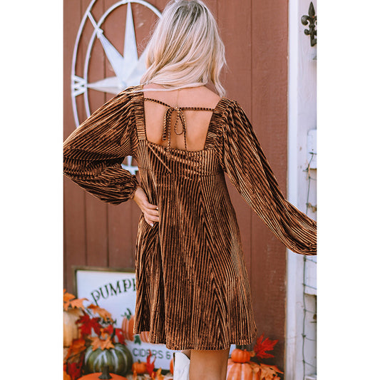 Autumn 2025 Women’s Velvet Dress – Square Neck Long Sleeve High-Waist Office Mini