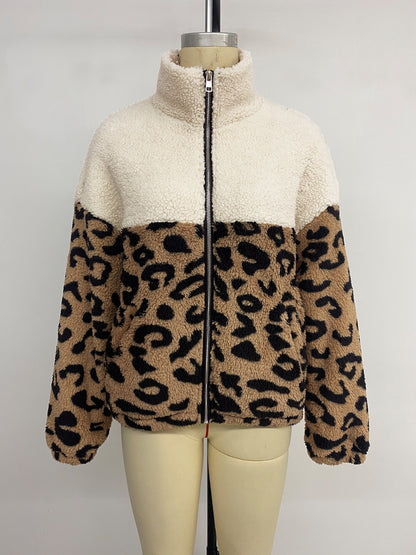 Women’s Fall & Winter Fashion Leopard Print Fleece Jacket | Casual & Versatile Lamb Wool Long Sleeve Outerwear