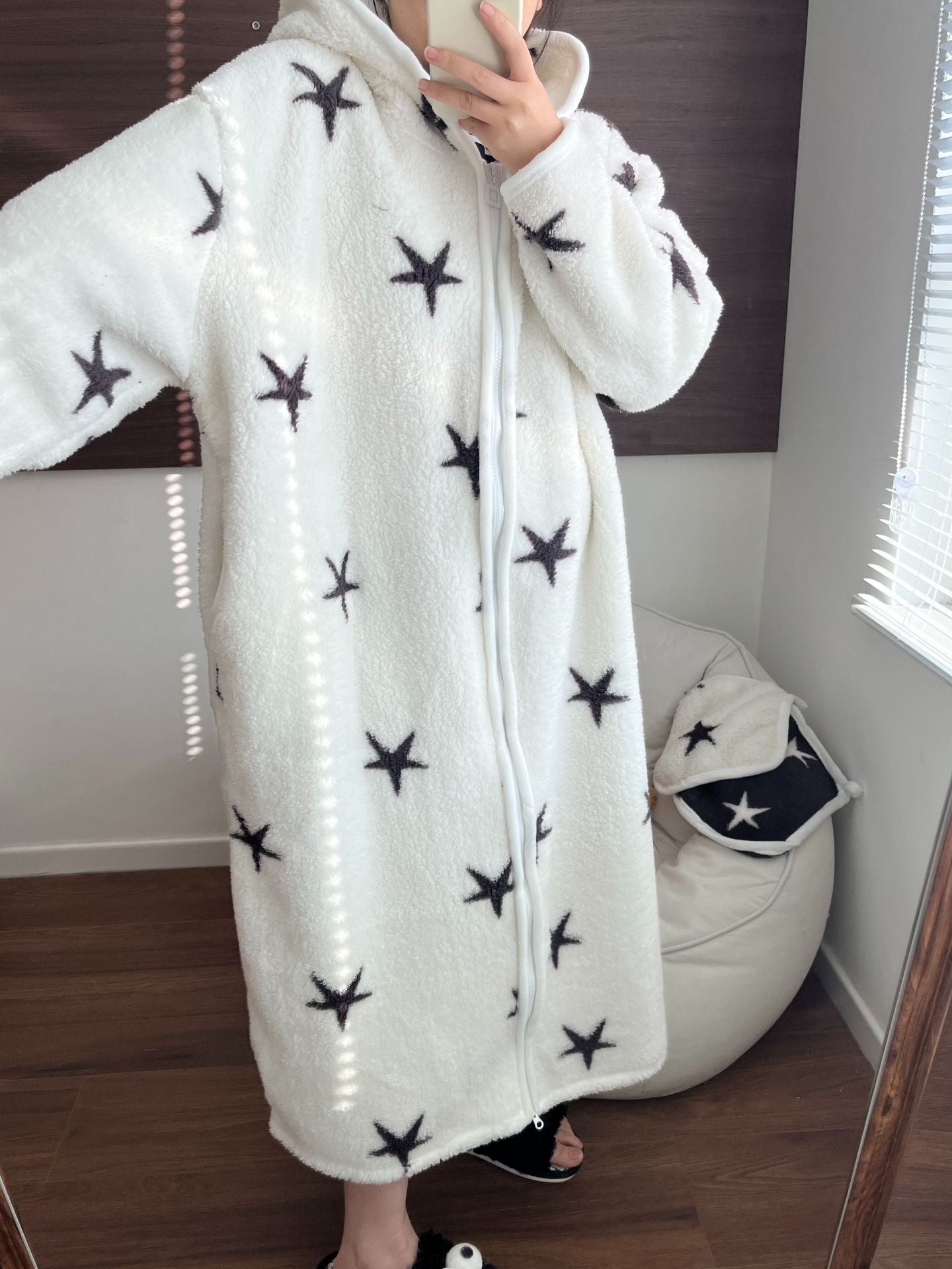 Striped Coral Fleece Hoodie Robe for Women | Thick & Warm Cozy Pajamas