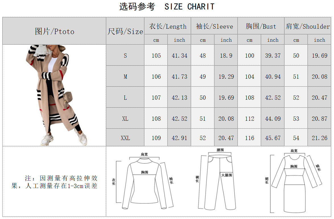Women’s Long Striped Knit Cardigan | Oversized Loose Fit Long Sleeve Sweater Coat