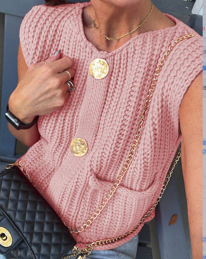 Women’s Chunky Knit Sleeveless Vest | V-Neck Fashionable Short Sweater Top