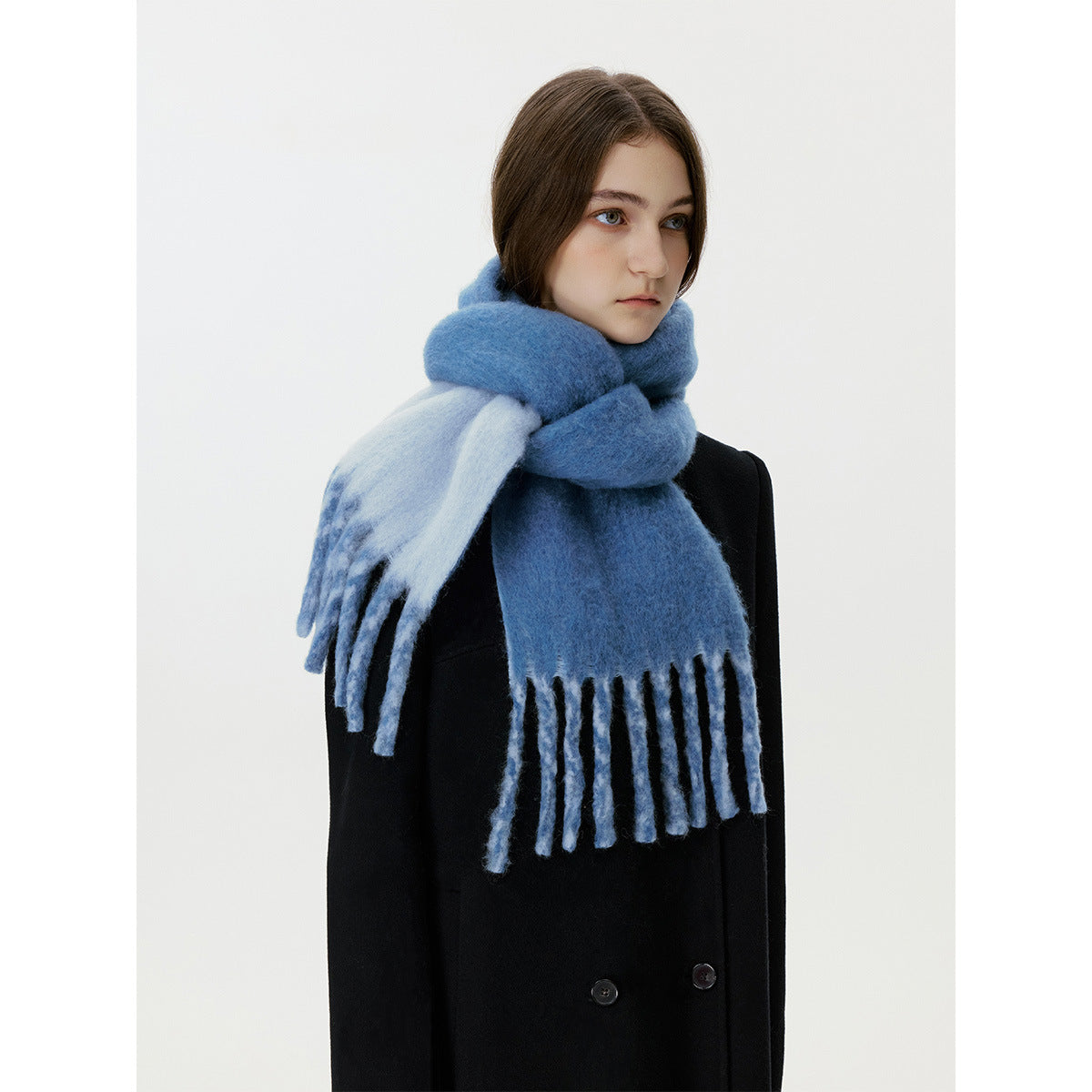 Women’s Wool Tassel Scarf – Thick Warm Winter Shawl, Korean-Style Two-Tone Narrow Double-Sided Wrap