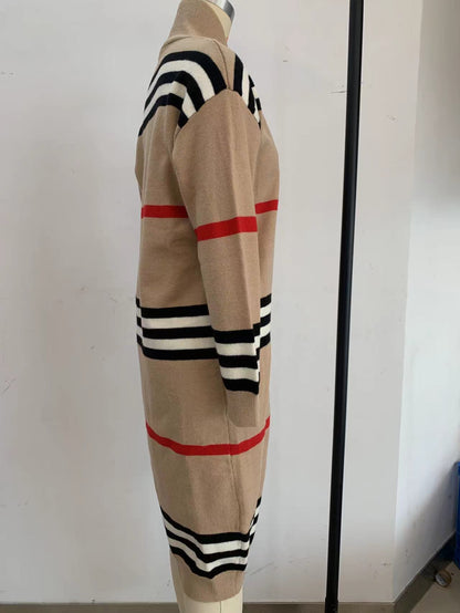 Women’s Long Striped Knit Cardigan | Oversized Loose Fit Long Sleeve Sweater Coat