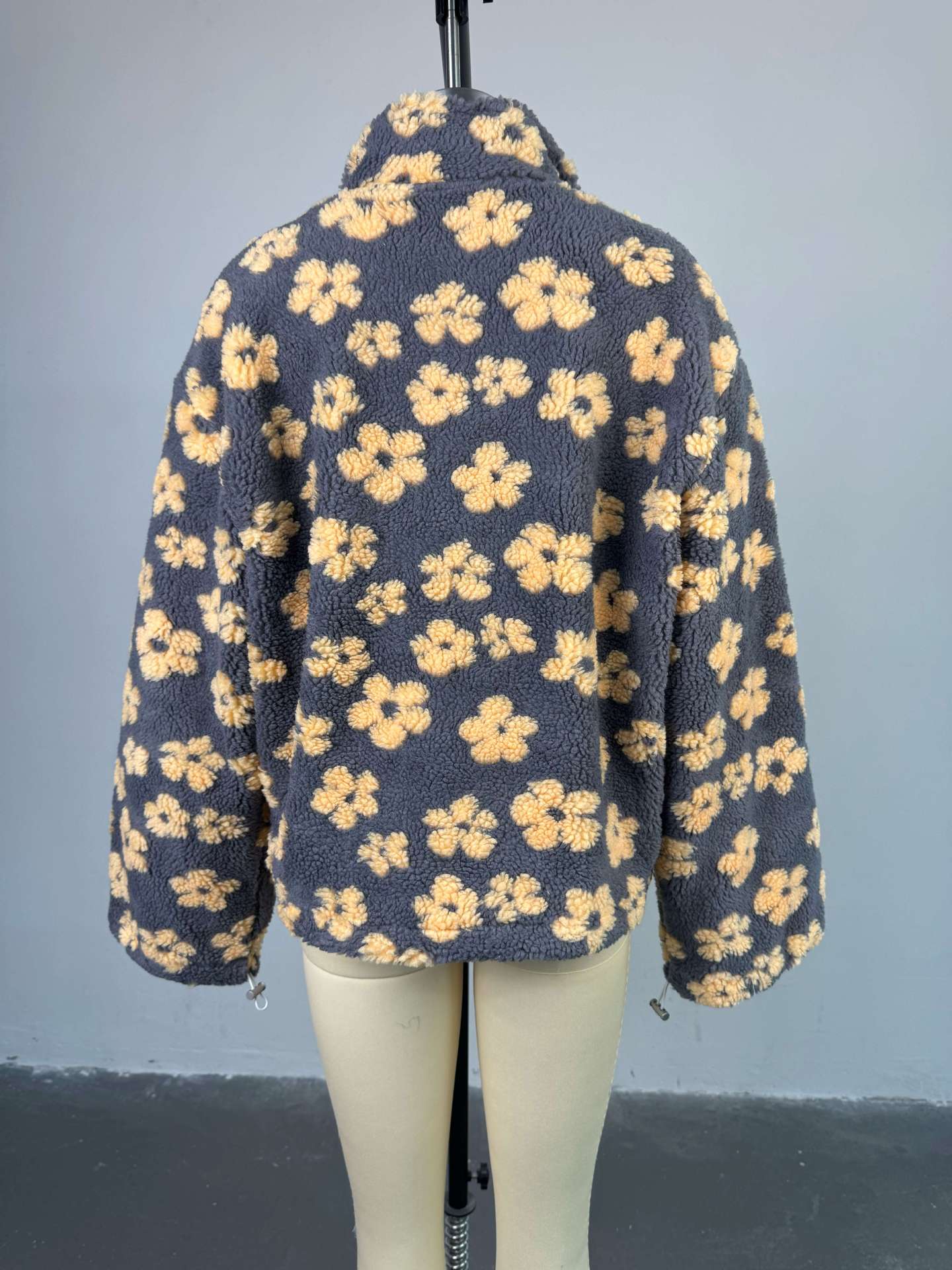 Women’s 2025 Spring Faux Shearling Zip-Up Sweatshirt | Loose Fit Printed Long Sleeve Hoodie