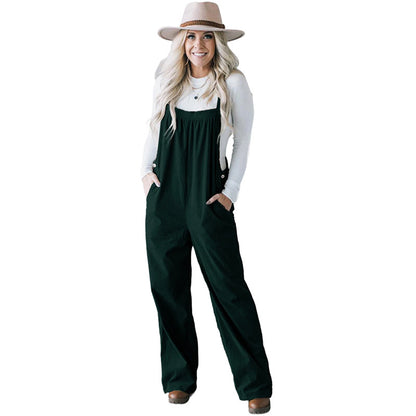 Autumn 2025 Women’s Corduroy Overalls – Solid Color Multi-Pocket Jumpsuit