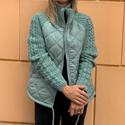 Autumn Winter 2025 Women’s Fashion Zip-Up Cardigan – Long Sleeve Stand Collar Cotton Jacket