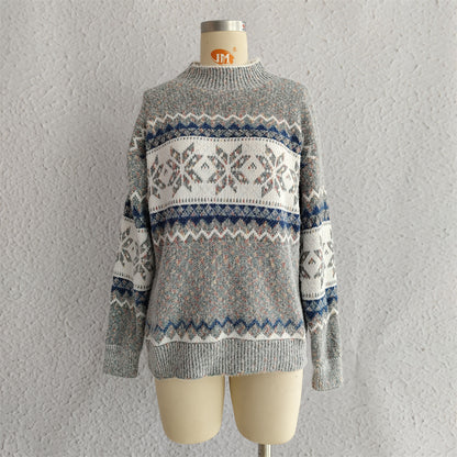 Autumn Winter 2025 Women’s Christmas Snowflake Chenille Sweater – Semi-Turtleneck Knit Pullover