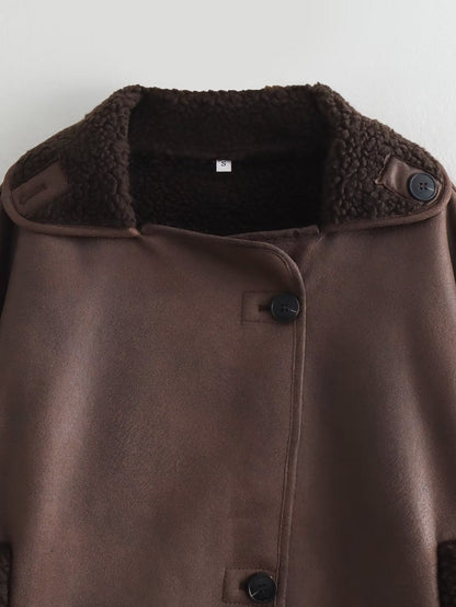 Women’s Reversible Faux Leather & Fur Jacket – Spring Autumn Casual Turn-Down Collar Outerwear