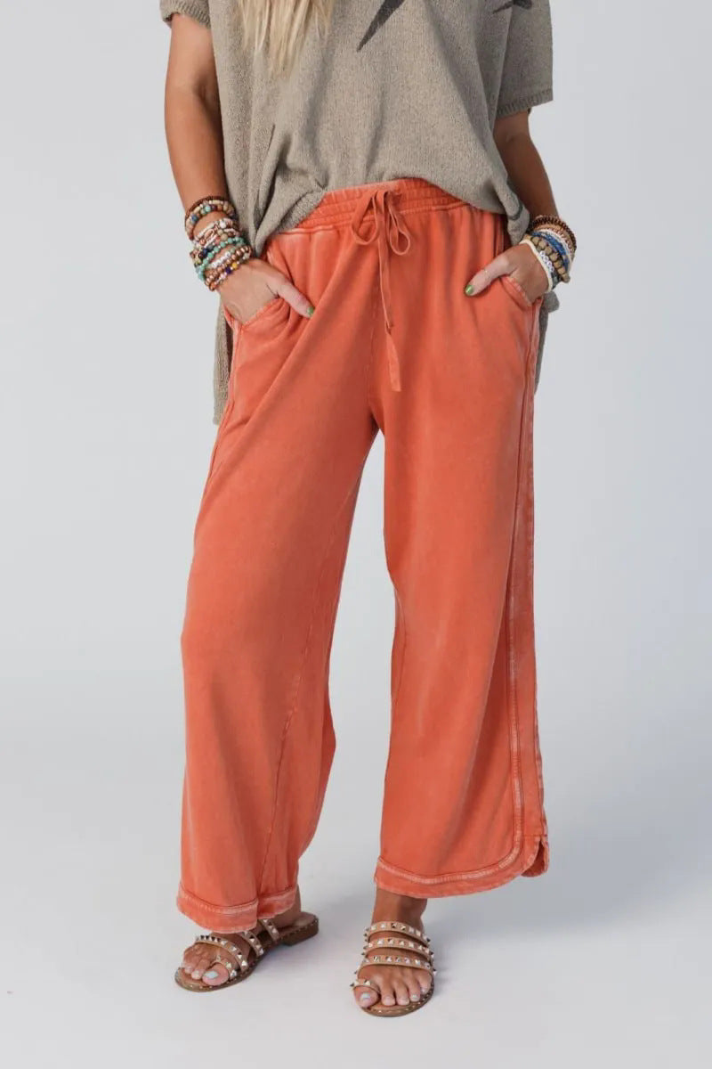 2025 Vintage Washed Casual Drawstring Pants | Women’s Retro Relaxed Fit Trousers