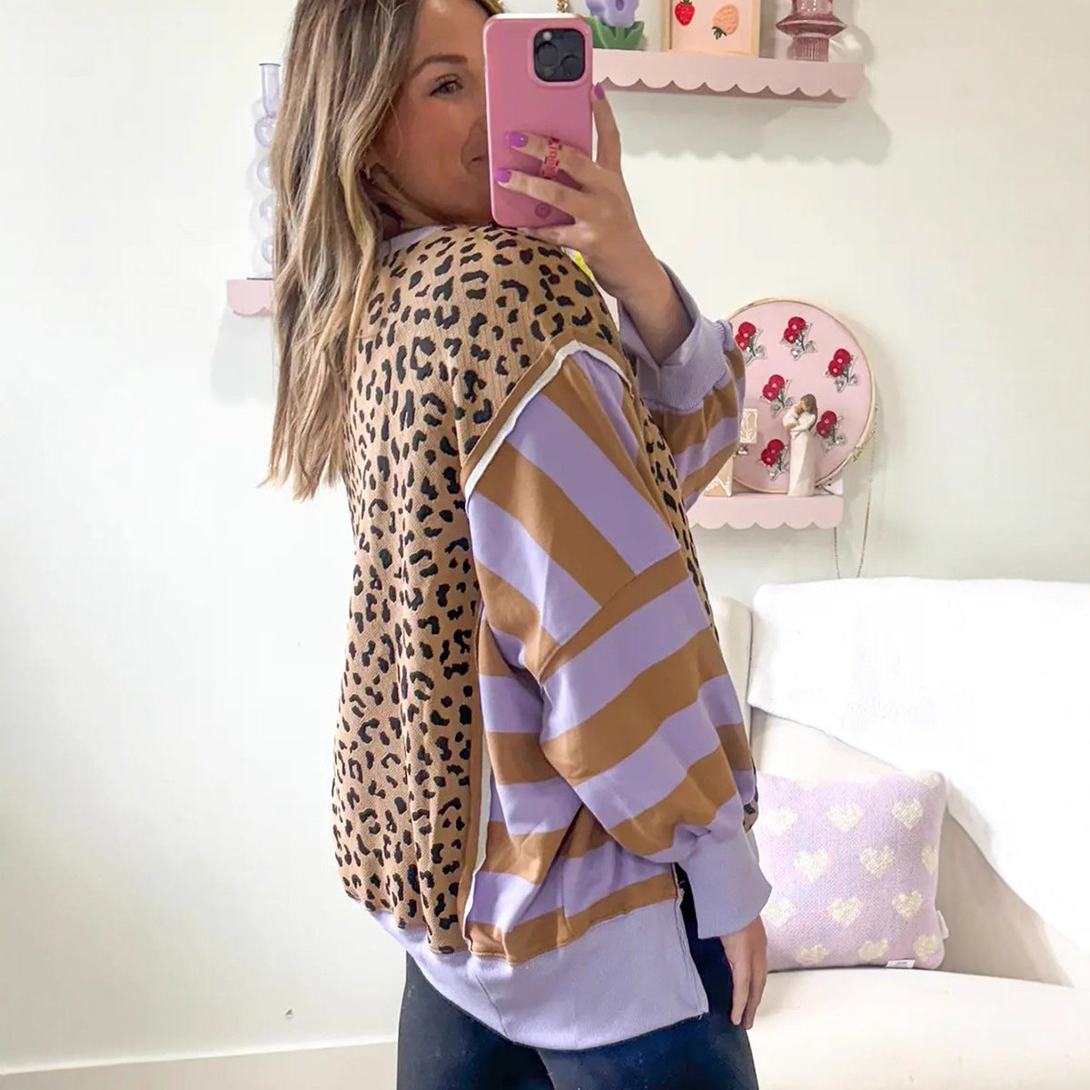 New Women’s Pullover Sweatshirt | Trendy Leopard Print Long Sleeve Top