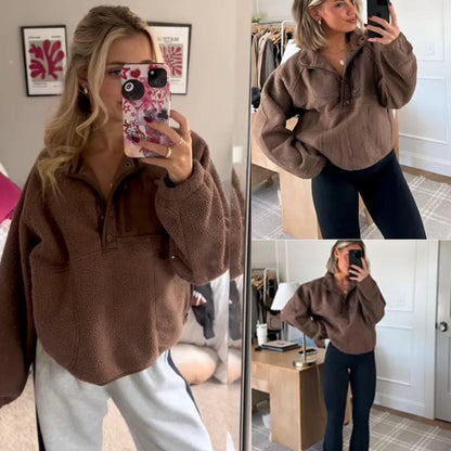 Women’s Lightweight Fleece Pullover Jacket | Short Casual Autumn Coat