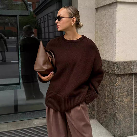 2025 Fall & Winter New Solid Color Crew Neck Sweater | Casual & Versatile Knitted Pullover for Effortless Style
