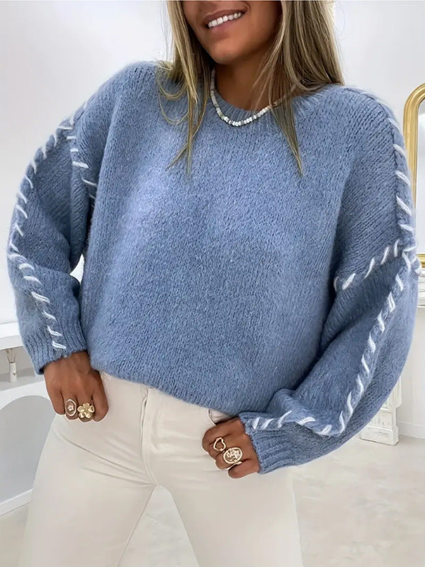Women’s Solid Color Knit Sweater | Loose Fit Pullover with Drawstring Design · Casual Long Sleeve Top