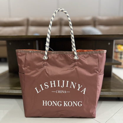 Handbag female letter printing nylon handbag large tote bag tote bag 1113 outer brown inner orange