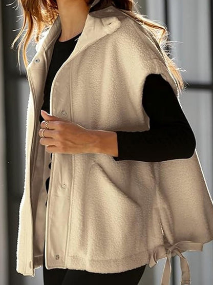 Faux Fur Vest | Oversized Sleeveless Sherpa Jacket with Button Closure