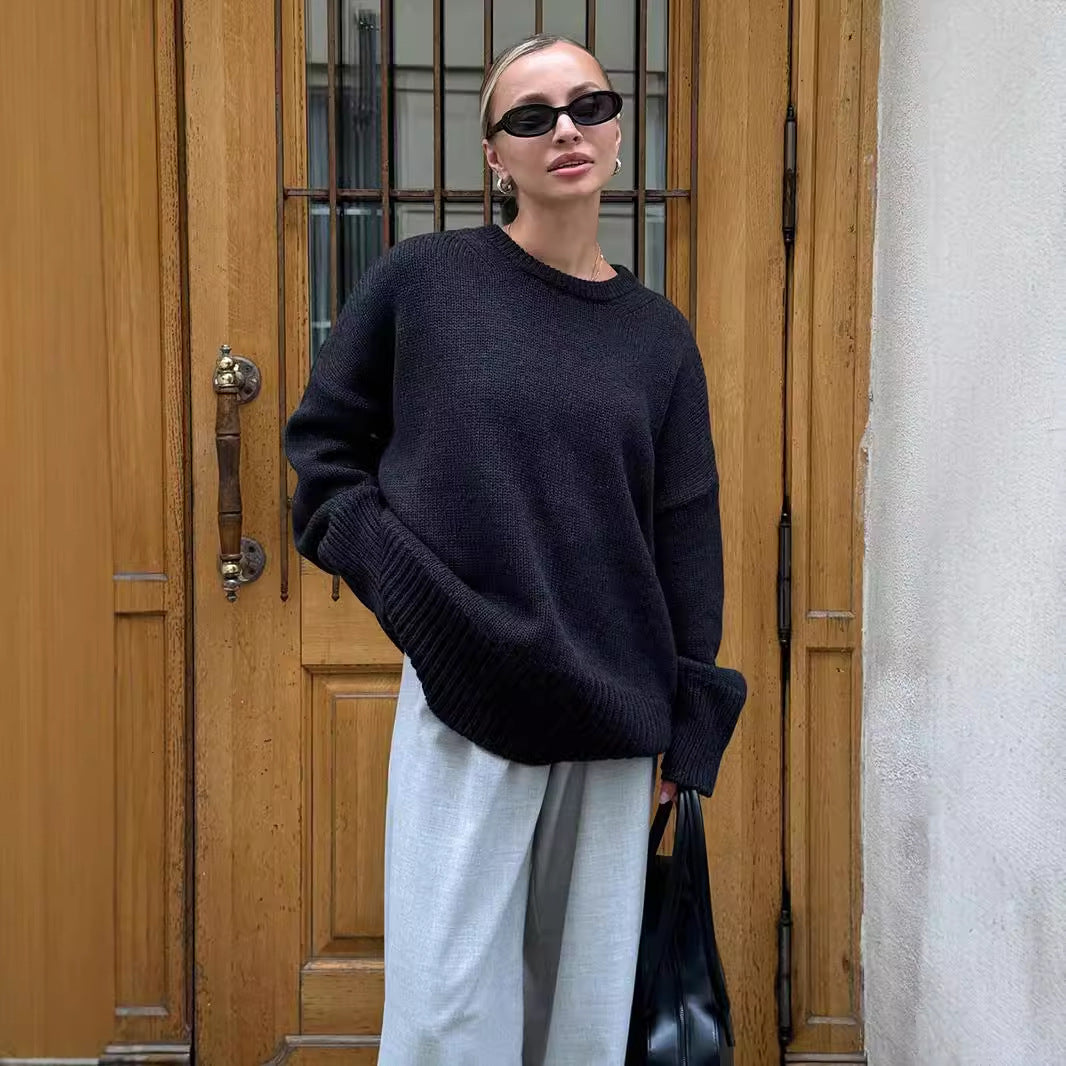 2025 Fall & Winter New Solid Color Crew Neck Sweater | Casual & Versatile Knitted Pullover for Effortless Style