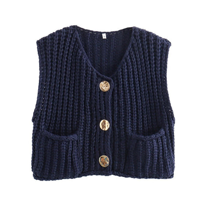 Women’s Chunky Knit Sleeveless Vest | V-Neck Fashionable Short Sweater Top