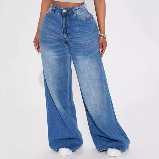 Women’s Y2K Vintage Washed Baggy Jeans | Wide-Leg Multi-Process Denim Pants
