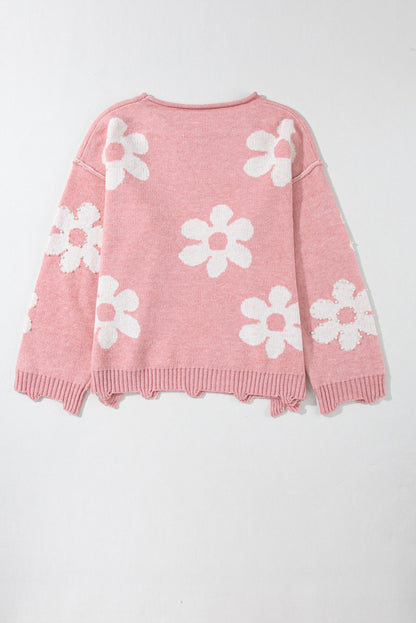 2025 Fall/Winter New Women’s Drop Shoulder Sweater – Sweet Pearl-Embellished Printed Knit Top