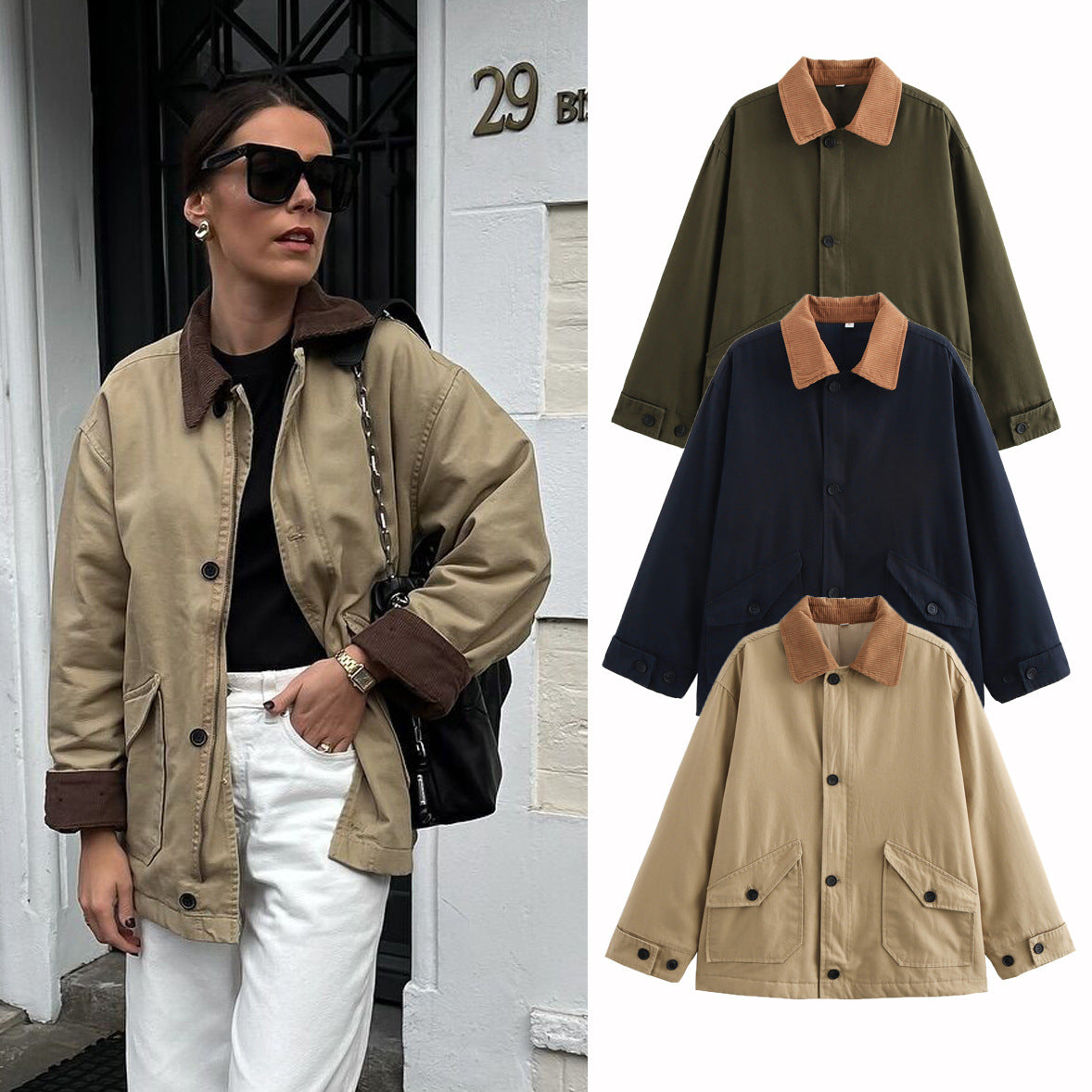 2025 Women’s Autumn Winter Colorblock Cotton Jacket – Fashionable European & American Style Outerwear