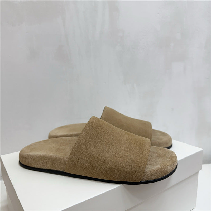 2025 New Women’s Suede Slide Sandals – Casual Half Mules Outdoor Flat Slippers