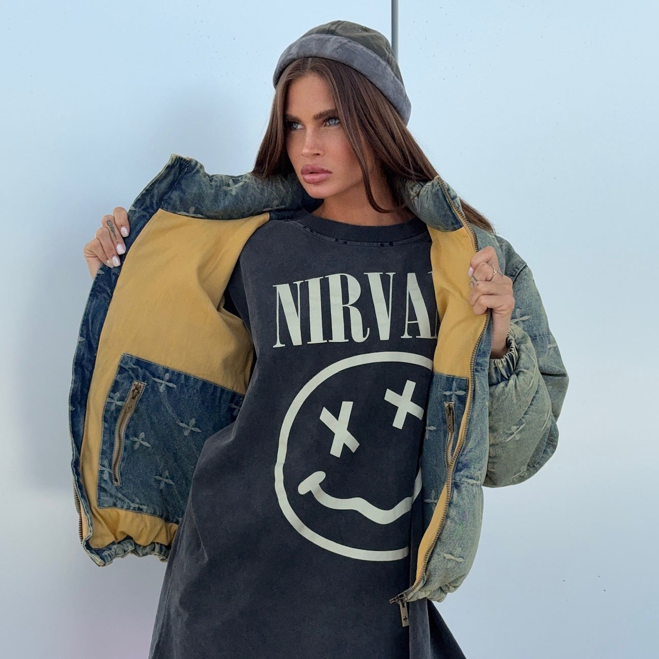 Autumn Winter 2025 Women’s Distressed Cross Embroidered Denim Cotton Jacket – Vintage Fashion Warm Coat