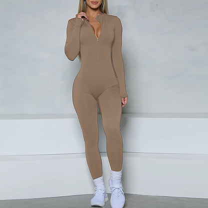 onesie high elastic zipper long sleeve yoga sports fitness running no embarrassment line onesie
