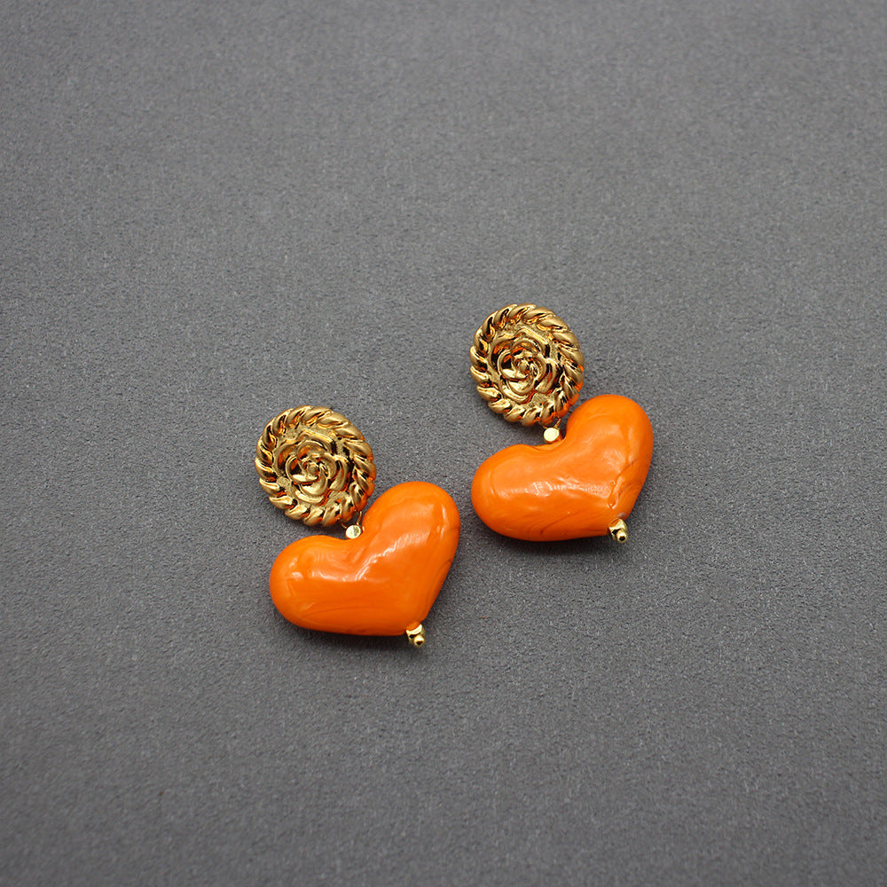 Handmade Red Heart Glass Necklace & Earrings Set | Vintage Pearl Jewelry with Clip-On Earrings